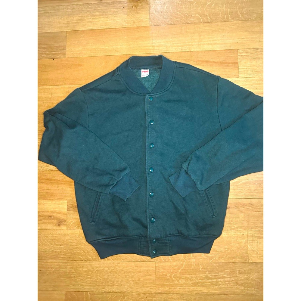 F499 Classic American Apparel Men's M Green Fleece Snap Varsity Bomber Jacket